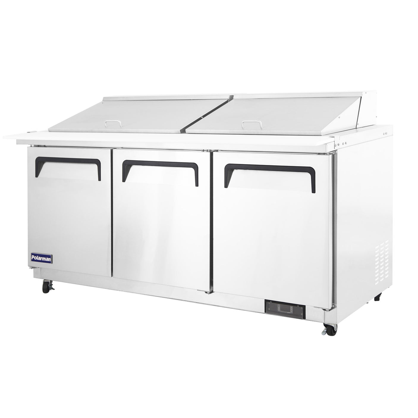 Polarman PLM-S72KS 71 3/4" Stainless Steel Mega Top Sandwich Prep Table with Three Solid Full Doors, (27) 1/6 Size Pans