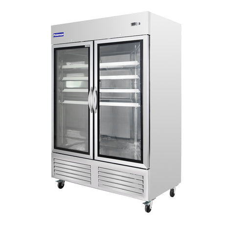Polarman PLM-54RGS 53 15/16" Reach-In Refrigerator with Double Glass Doors with LED Lighting, Bottom Mount, Stainless Steel, 49 cu. ft.