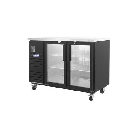 Polarman PLM-BC-2G 58 3/4" Black Glass Door Back Bar Refrigerator with LED Lighting