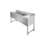 ChefAsst 60" CA-BS101410-13LR-318 18-Gauge 304 Stainless Steel Three Bar Sink with Galvanized Legs, Cross Bracing, and Two 13" Drainboards - 10" x 14" x 10" Bowl