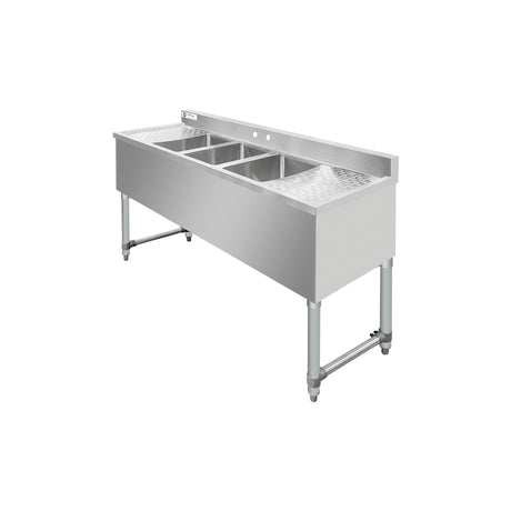 ChefAsst 60" CA-BS101410-13LR-318 18-Gauge 304 Stainless Steel Three Bar Sink with Galvanized Legs, Cross Bracing, and Two 13" Drainboards - 10" x 14" x 10" Bowl
