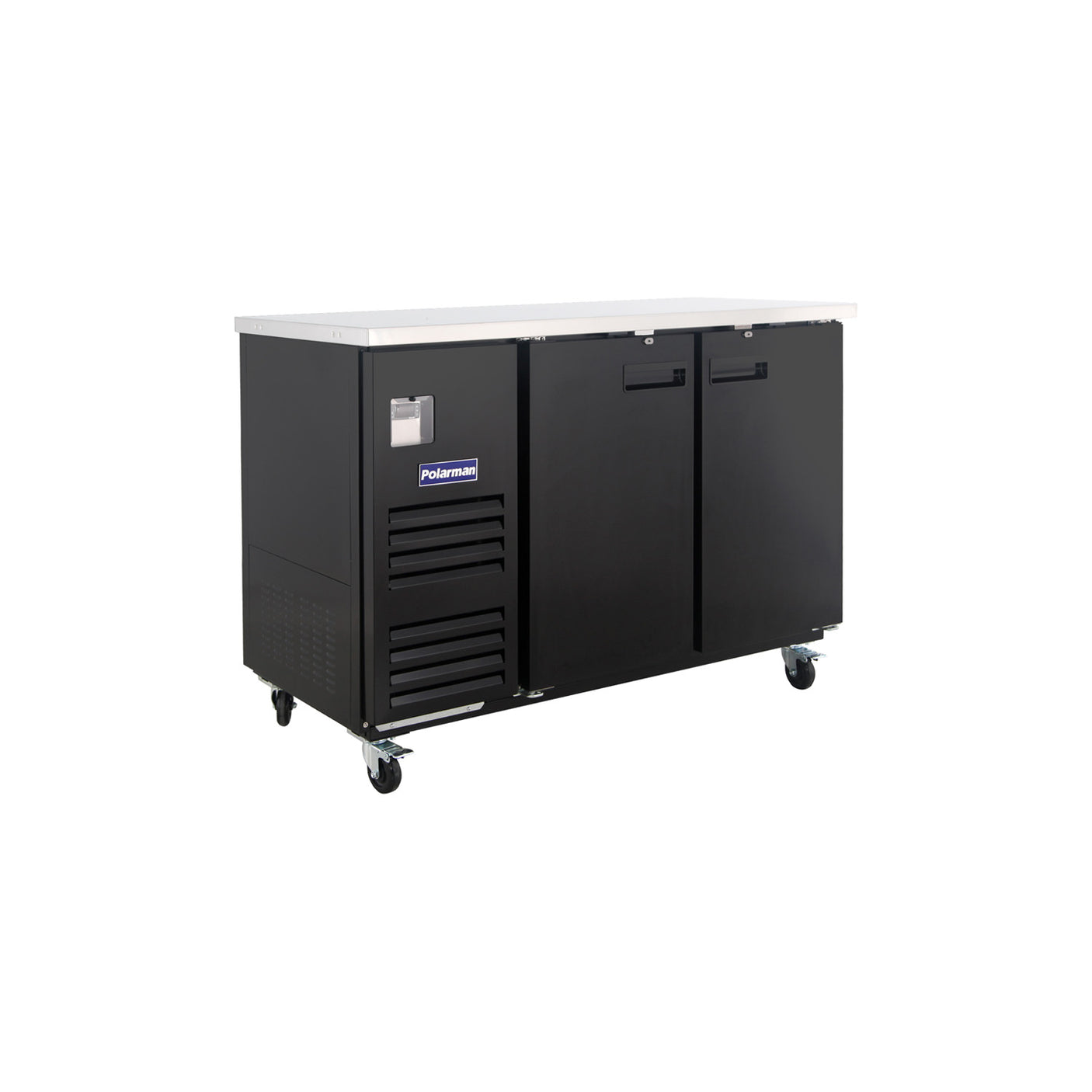 Polarman PLM-BC-2 58 3/4" Black Solid Door Back Bar Refrigerator with LED Lighting