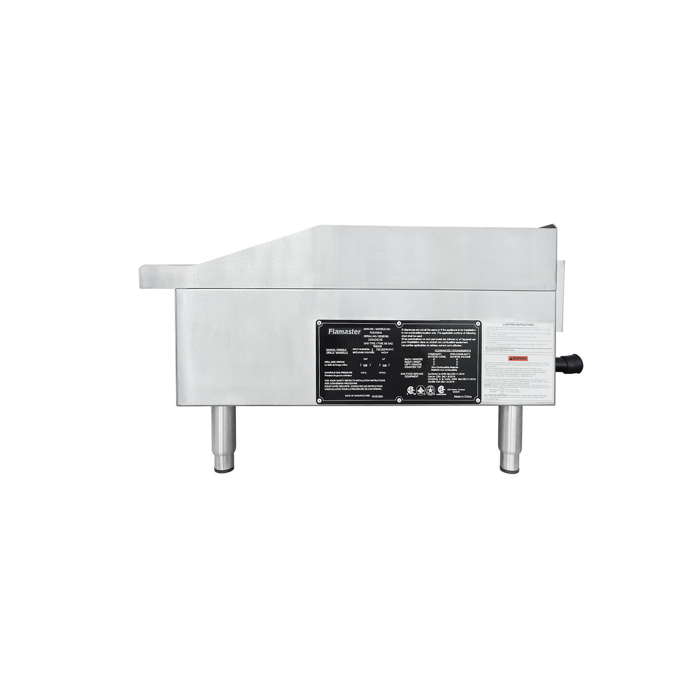 Flamaster FLM-G36-M 36" Countertop Griddle with Manual Control, NG/LPG, 90,000 BTU, 3 Burners