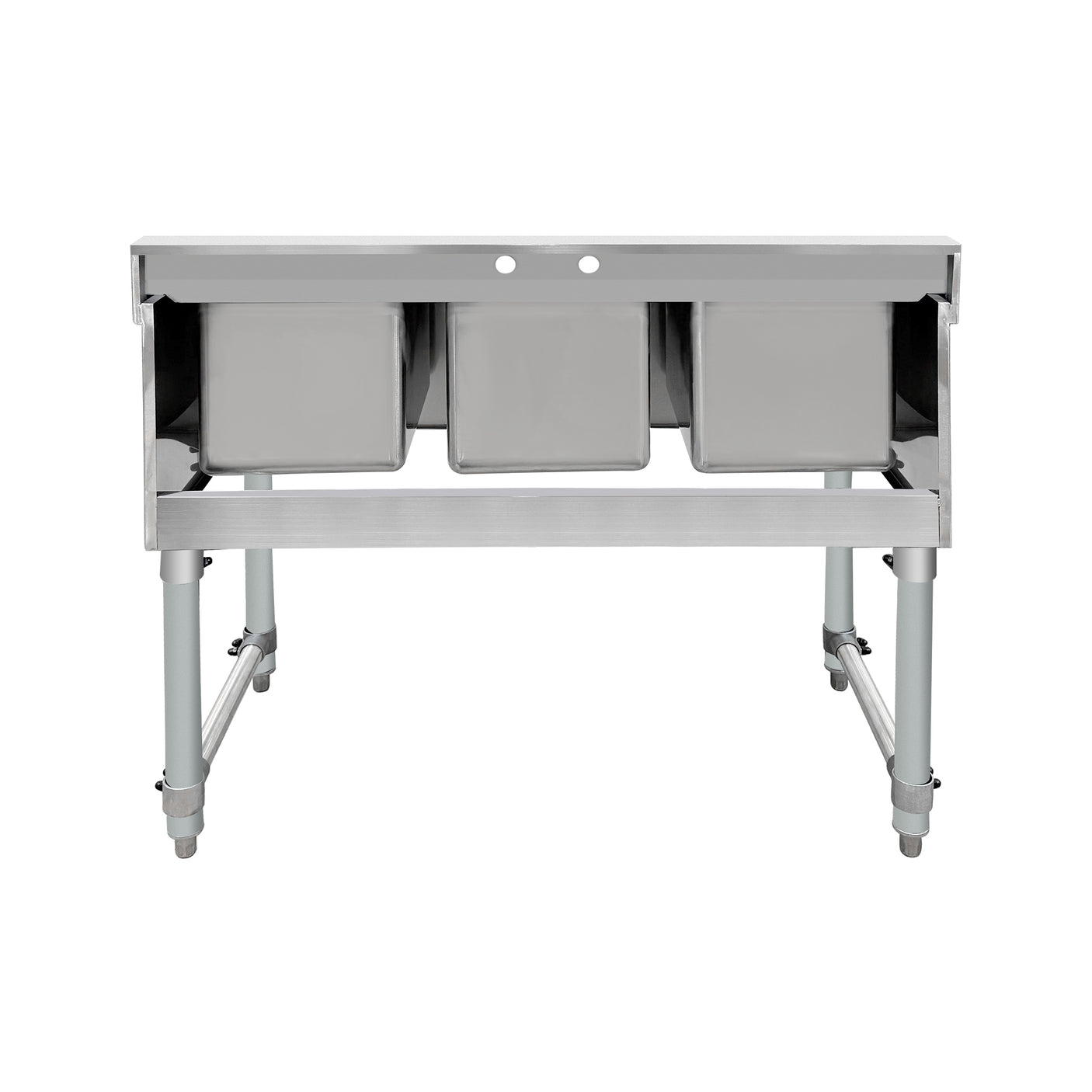 ChefAsst 38" CA-BS101410-318 18-Gauge 304 Stainless Steel Three Bar Sink with Galvanized Legs and Cross Bracing - 10" x 14" x 10" Bowl