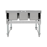 ChefAsst 38" CA-BS101410-318 18-Gauge 304 Stainless Steel Three Bar Sink with Galvanized Legs and Cross Bracing - 10" x 14" x 10" Bowl