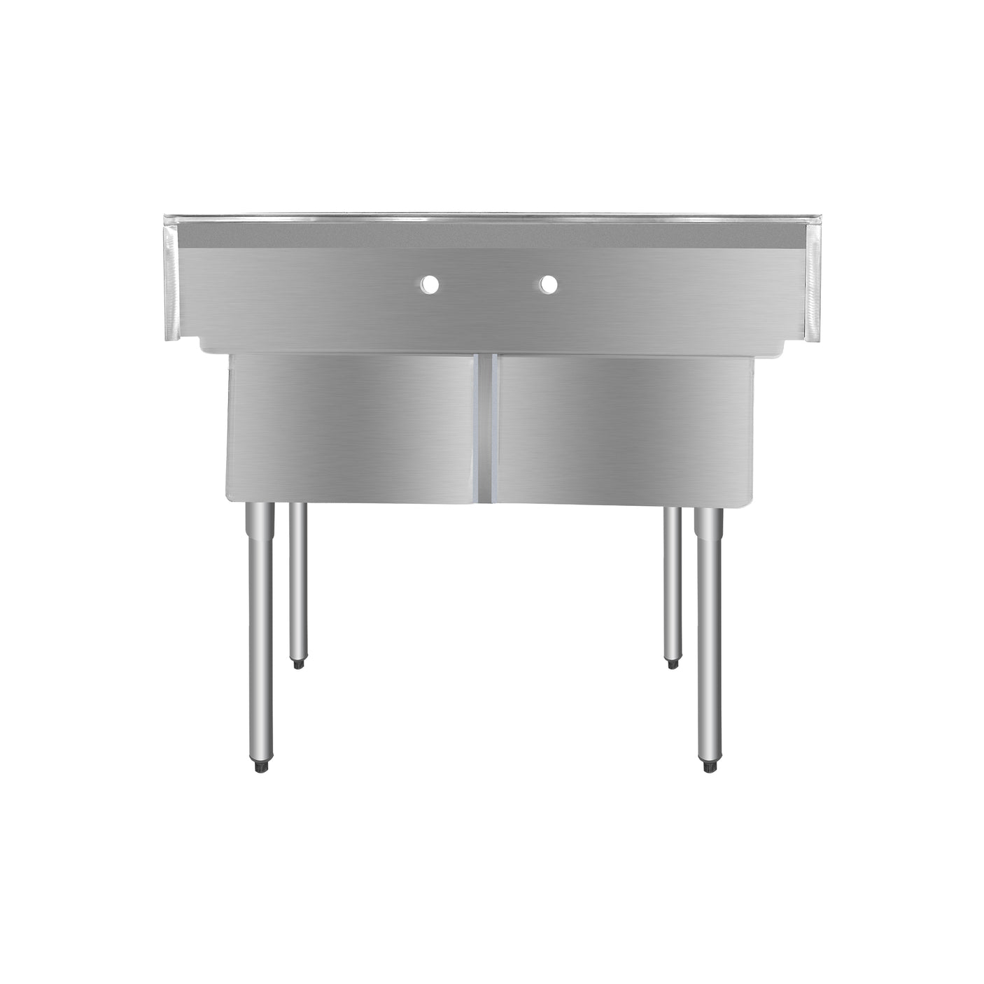 ChefAsst 42" CA-S2C181812-316 16-Gauge Stainless Steel Two Compartment Commercial Sink with Stainless Steel Legs, Cross Bracing, and without Drainboards - 18" x 18" x 12" Bowls