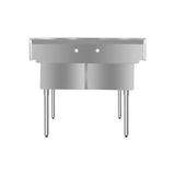 ChefAsst 42" CA-S2C181812-316 16-Gauge Stainless Steel Two Compartment Commercial Sink with Stainless Steel Legs, Cross Bracing, and without Drainboards - 18" x 18" x 12" Bowls