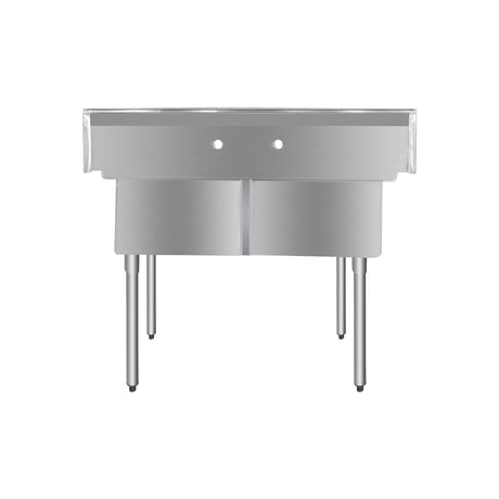ChefAsst 42" CA-S2C181812-316 16-Gauge Stainless Steel Two Compartment Commercial Sink with Stainless Steel Legs, Cross Bracing, and without Drainboards - 18" x 18" x 12" Bowls