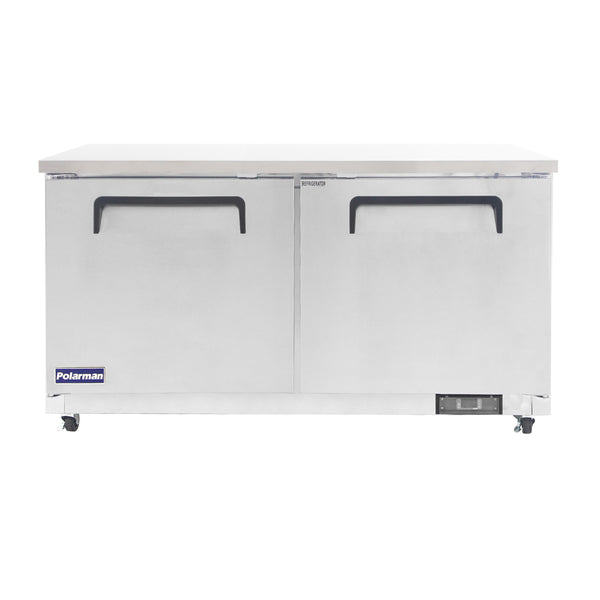 Polarman 61 1/4" PLM-UC-60S Under Counter Refrigerator Stainless Steel Solid Double Door