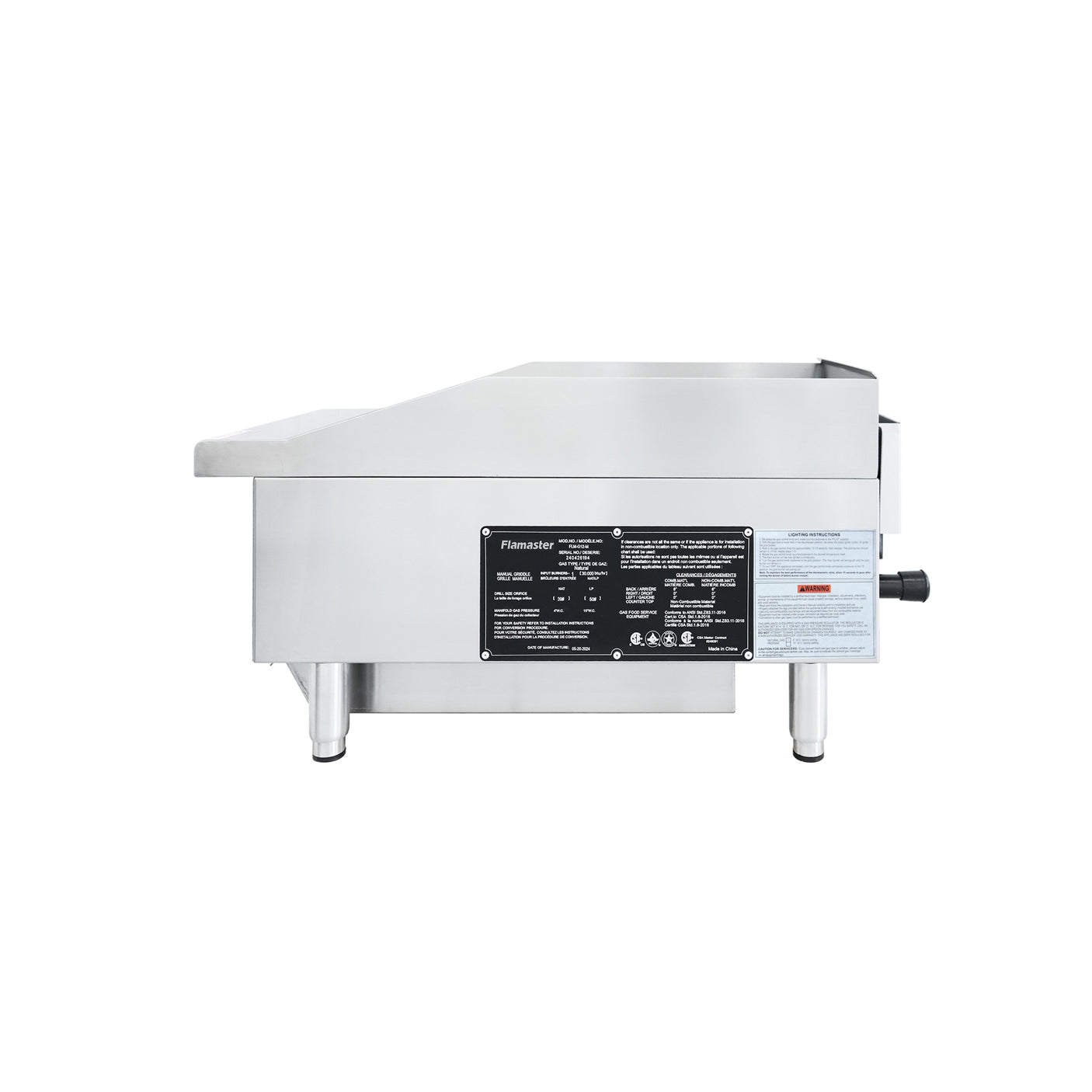 Flamaster FLM-G12-M 12" Countertop Griddle with Manual Control, NG/LPG, 30,000 BTU, 1 Burner