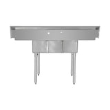 ChefAsst 72" CA-S2C181812-18LR-316 16-Gauge 304 Stainless Steel Two Compartment Commercial Sink with 430 Stainless Steel Legs, Cross Bracing, and Two 18" Drainboards - 18" x 18" x 12" Bowl