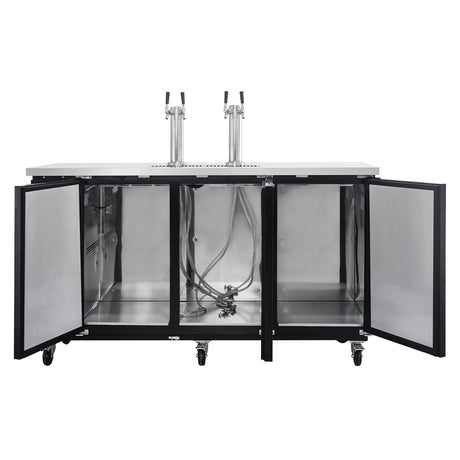 Polarman PLM-BCBD4-2 73 1/16" Dual Double-Tap Kegerator Beer Dispenser with 3 Solid Doors, 20.8 cu. ft.
