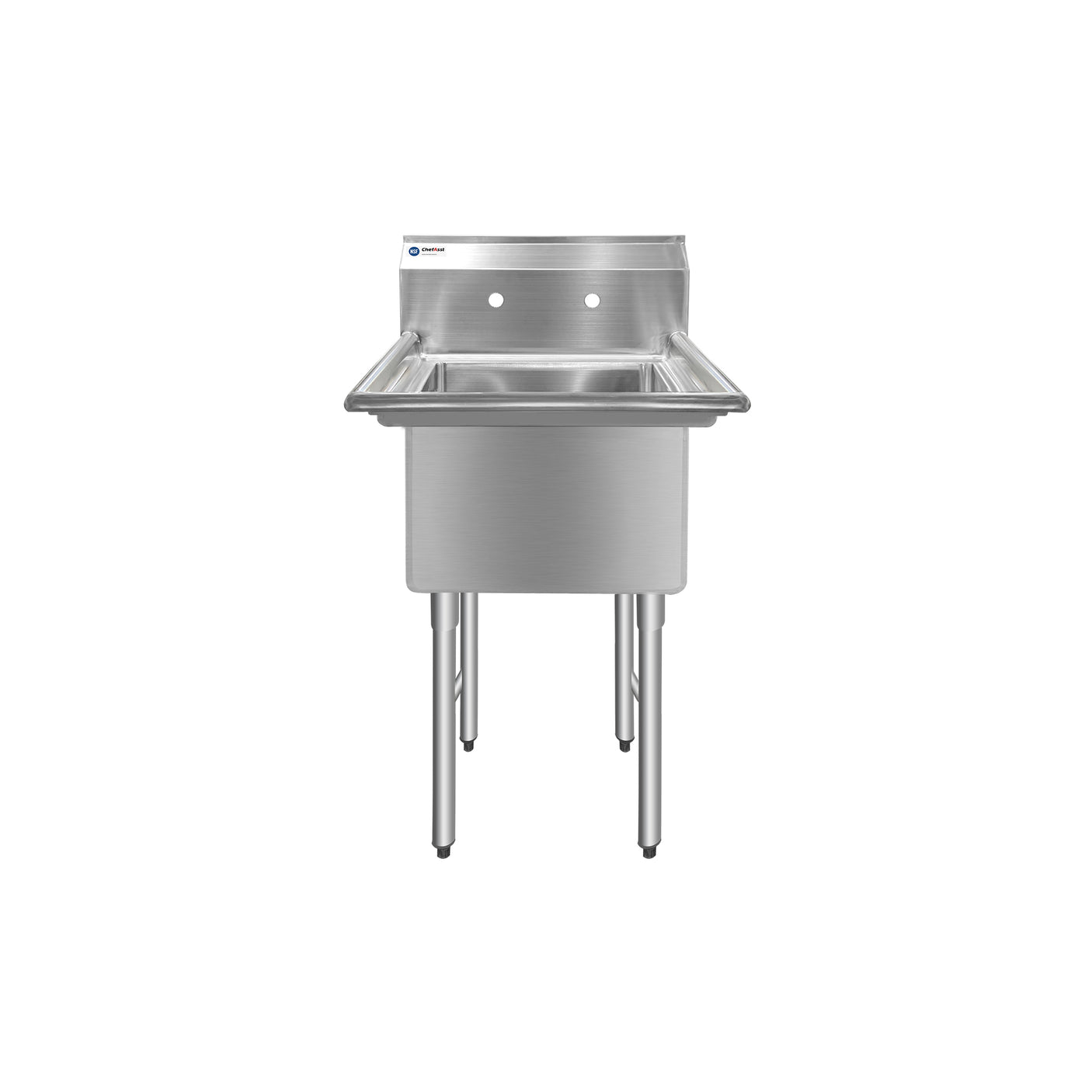ChefAsst 24" CA-S1C181812-316 16-Gauge Stainless Steel One Compartment Commercial Sink with Stainless Steel Legs, Cross Bracing, and without Drainboards - 18" x 18" x 12" Bowl