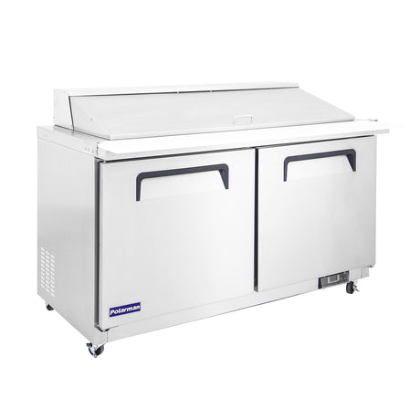 Polarman PLM-S60KS 61 1/4" Stainless Steel Mega Top Sandwich Prep Table with Two Solid Full Doors, (24) 1/6 Size Pans