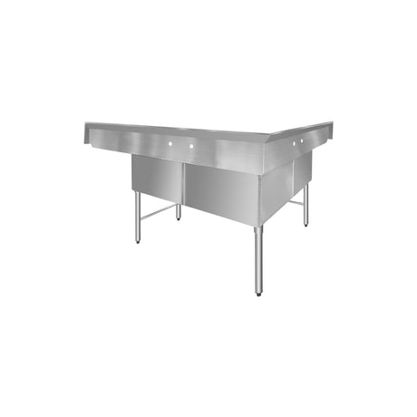 ChefAsst 57" CA-S3C181812C-18LR-316 16-Gauge Stainless Steel Three Compartment Commercial Sink with Stainless Steel Legs, Cross Bracing, and Two 18" Drainboards - 18" x 18" x 12" Bowl