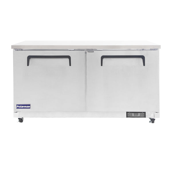 Polarman 61 1/4" PLM-UC-60FS Under Counter Freezer Stainless Steel Solid Double Door