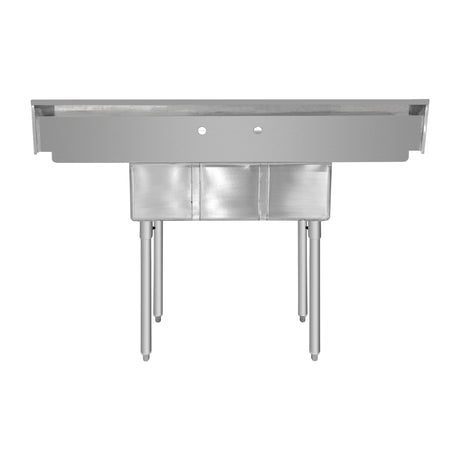 ChefAsst 54" CA-S3C101410-12LR-416 16-Gauge 304 Stainless Steel Three Compartment Commercial Sink with 430 Stainless Steel Legs, Cross Bracing, and Two 12" Drainboards - 10" x 14" x 10" Bowl