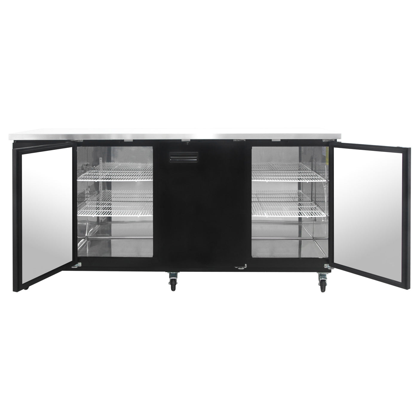 Polarman PLM-BC-4 90 3/8" Black Solid Door Back Bar Refrigerator with LED Lighting
