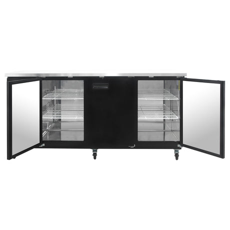 Polarman PLM-BC-4 90 3/8" Black Solid Door Back Bar Refrigerator with LED Lighting