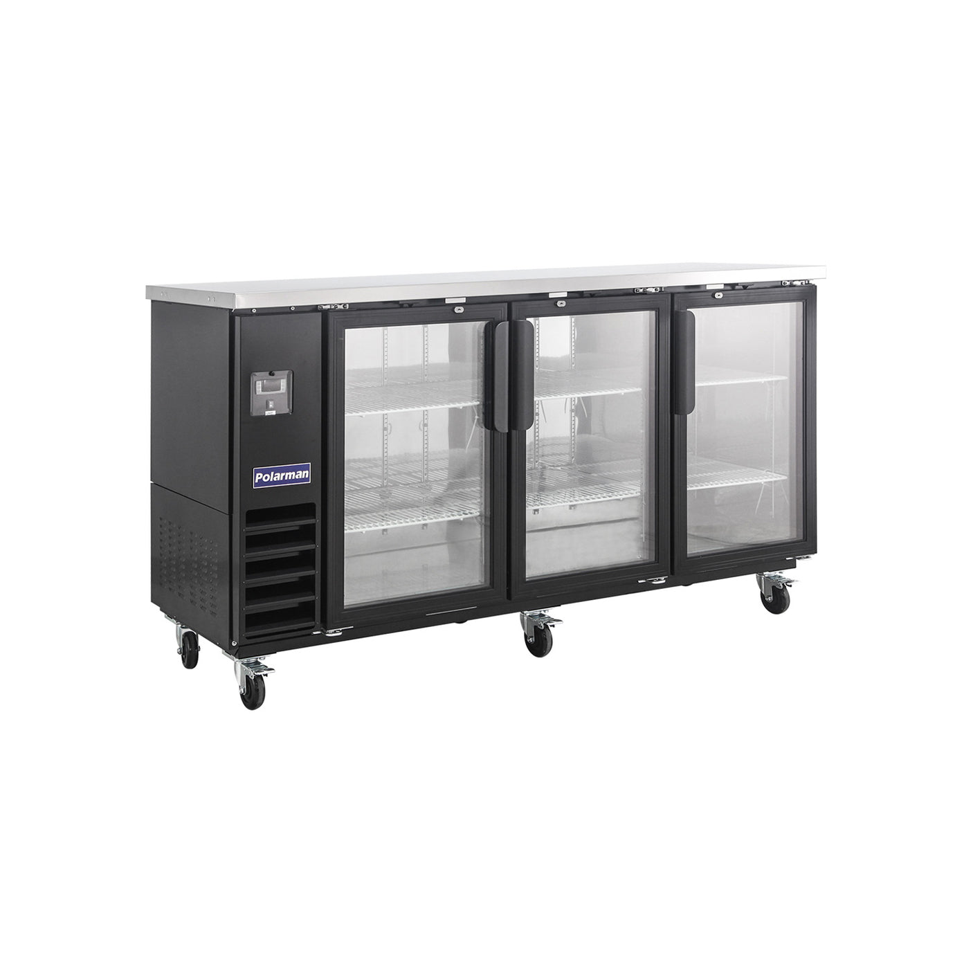 Polarman PLM-BC4-24G 73" Black Glass Door Back Bar Refrigerator with LED Lighting