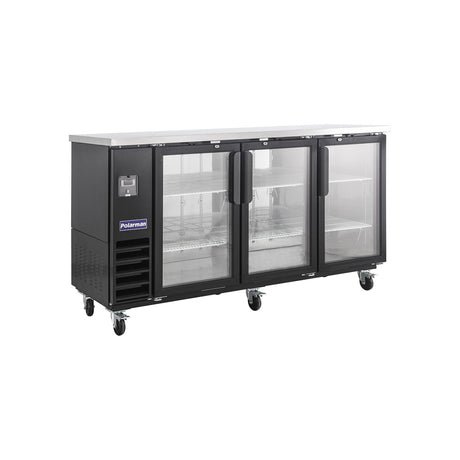 Polarman PLM-BC4-24G 73" Black Glass Door Back Bar Refrigerator with LED Lighting