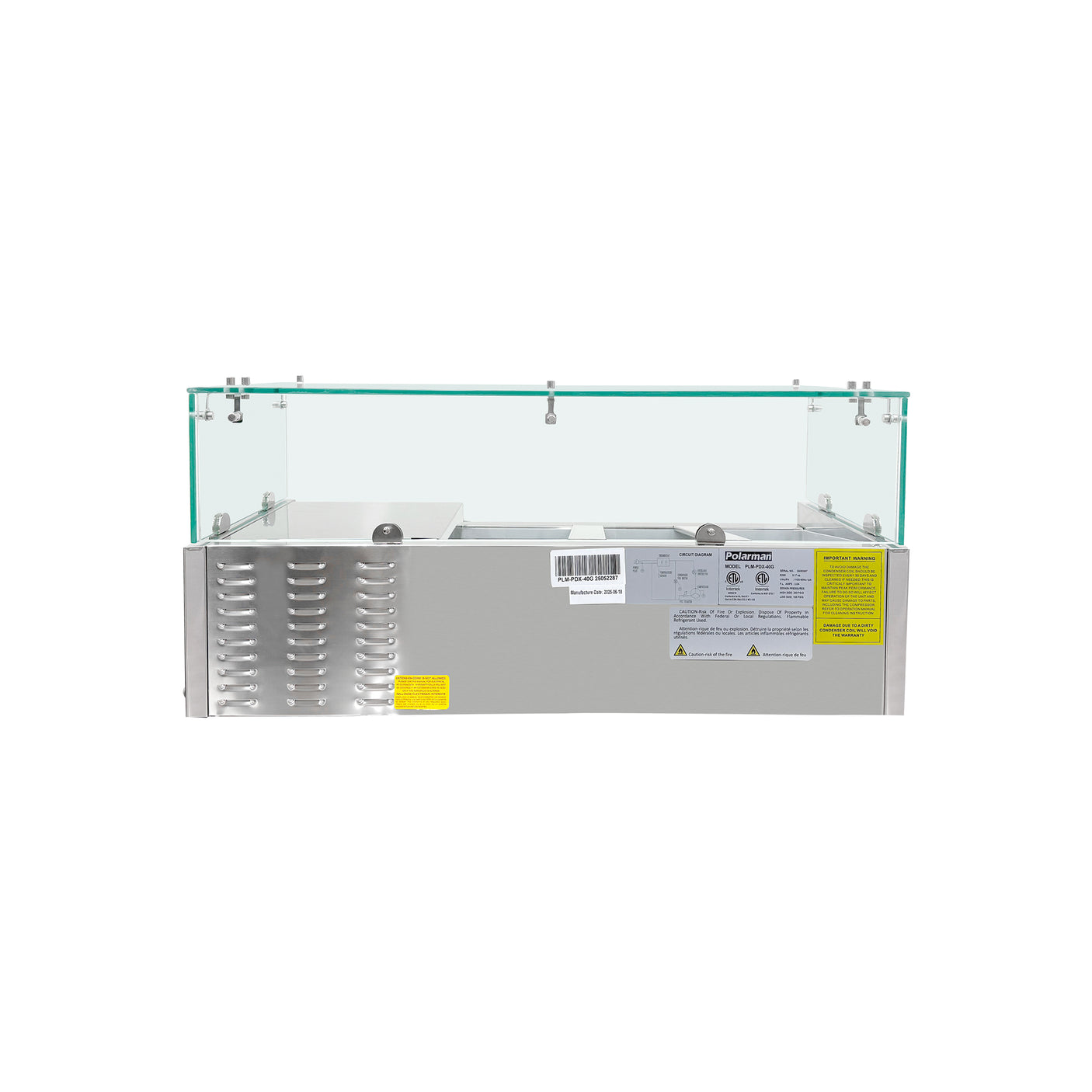 Polarman PLM-PDX-40G 40" Countertop Refrigerated Topping Rail with Sneeze Guard