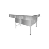 ChefAsst 75" CA-S3C242414C-24LR-316 16-Gauge Stainless Steel Three Compartment Commercial Sink with Stainless Steel Legs, Cross Bracing, and Two 24" Drainboards - 24" x 24" x 14" Bowl