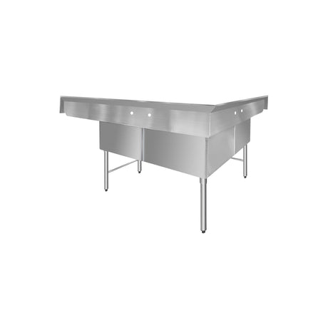 ChefAsst 75" CA-S3C242414C-24LR-316 16-Gauge Stainless Steel Three Compartment Commercial Sink with Stainless Steel Legs, Cross Bracing, and Two 24" Drainboards - 24" x 24" x 14" Bowl