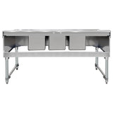 ChefAsst 60" CA-BS101410-13LR-318 18-Gauge 304 Stainless Steel Three Bar Sink with Galvanized Legs, Cross Bracing, and Two 13" Drainboards - 10" x 14" x 10" Bowl