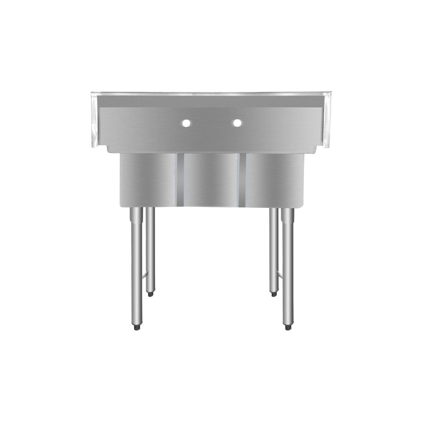 ChefAsst 36" CA-S3C101410-316 16-Gauge Stainless Steel Three Compartment Commercial Sink with Stainless Steel Legs, and without Drainboards - 10" x 14" x 10" Bowls
