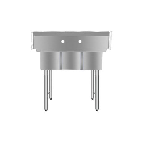 ChefAsst 36" CA-S3C101410-316 16-Gauge Stainless Steel Three Compartment Commercial Sink with Stainless Steel Legs, and without Drainboards - 10" x 14" x 10" Bowls