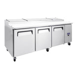 Polarman PLM-P93S 94 3/16" Refrigerated Pizza Prep Table with Three Solid Full Doors, (12) 1/3 Size Pans