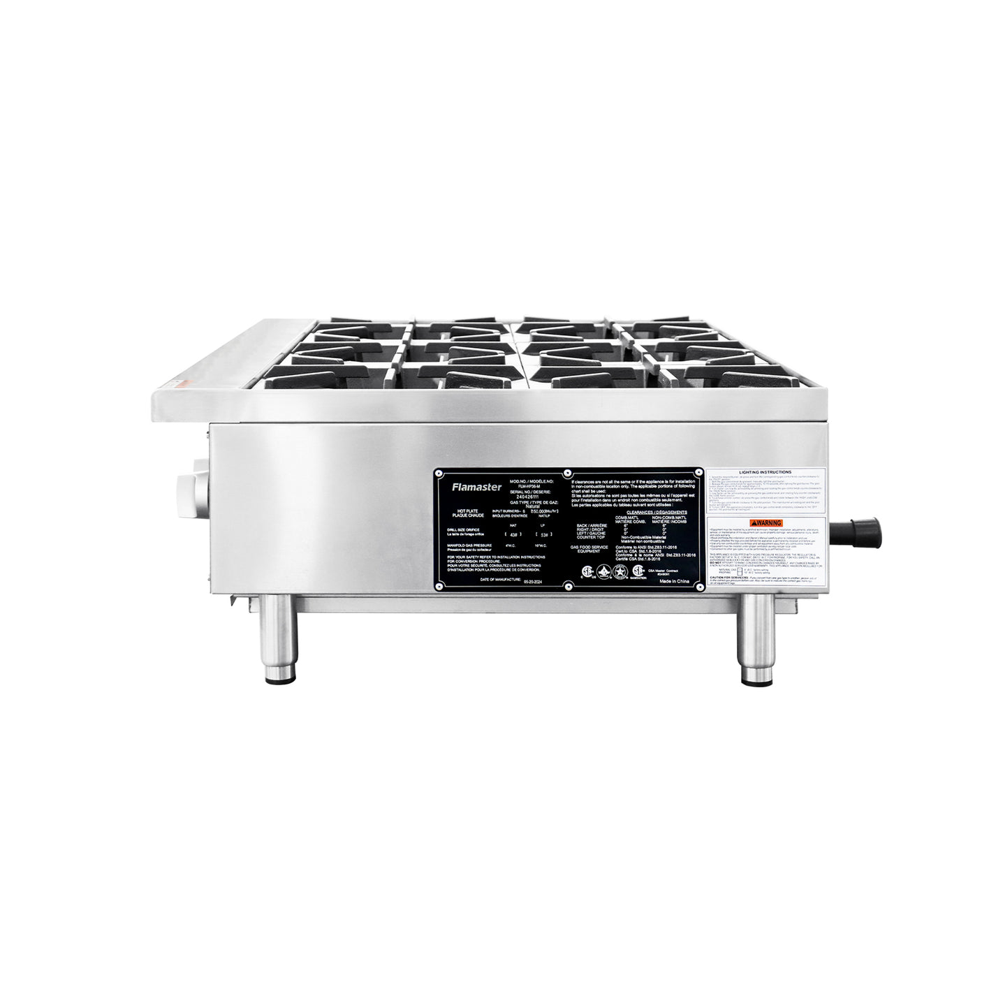Flamaster FLM-HP36-M 36" Countertop Gas Hot Plate, NG/LPG, 150,000 BTU, 6 Burners
