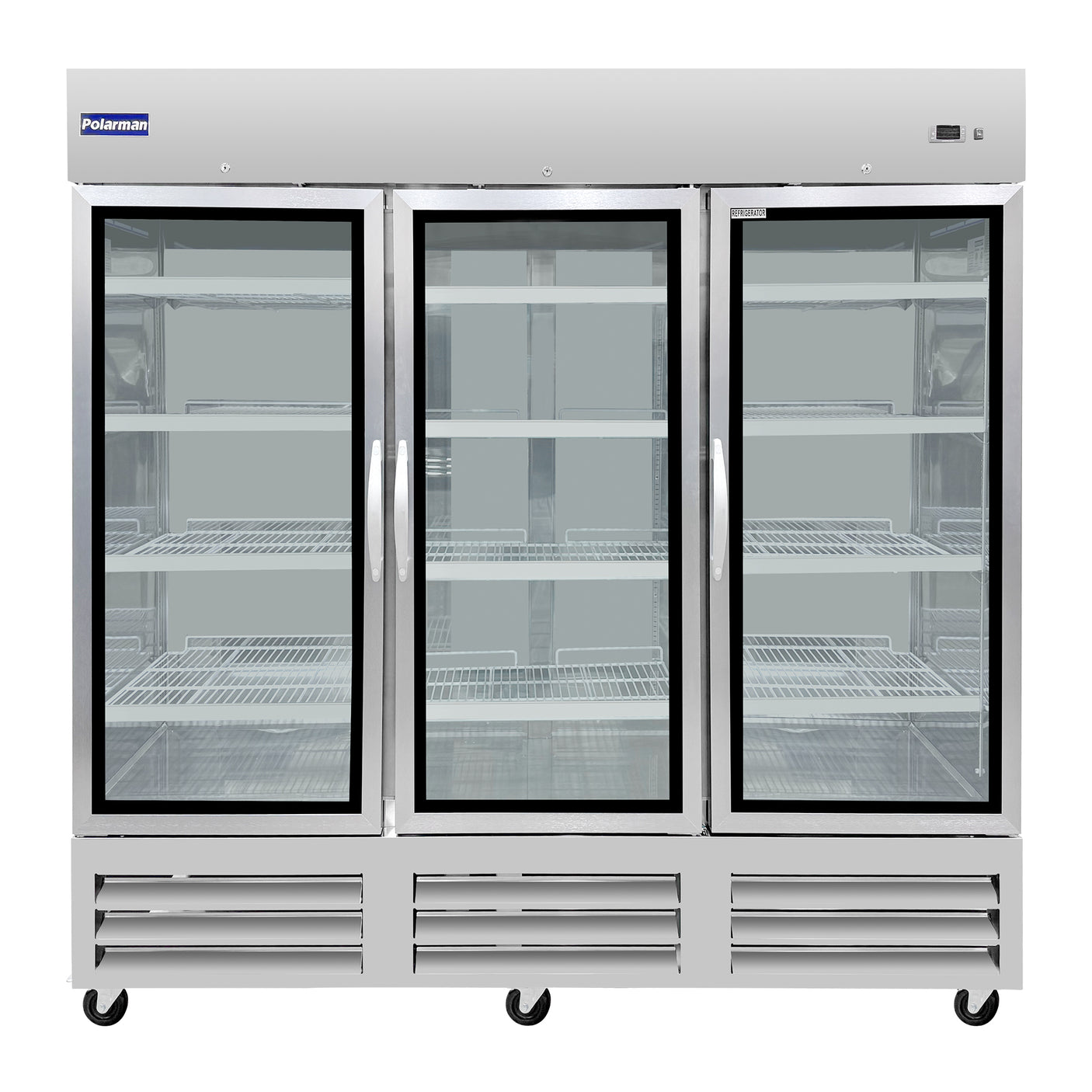 Polarman PLM-81RGS 81" Reach-In Refrigerator with Triple Glass Doors with LED Lighting, Bottom Mount, Stainless Steel, 72 cu. ft.