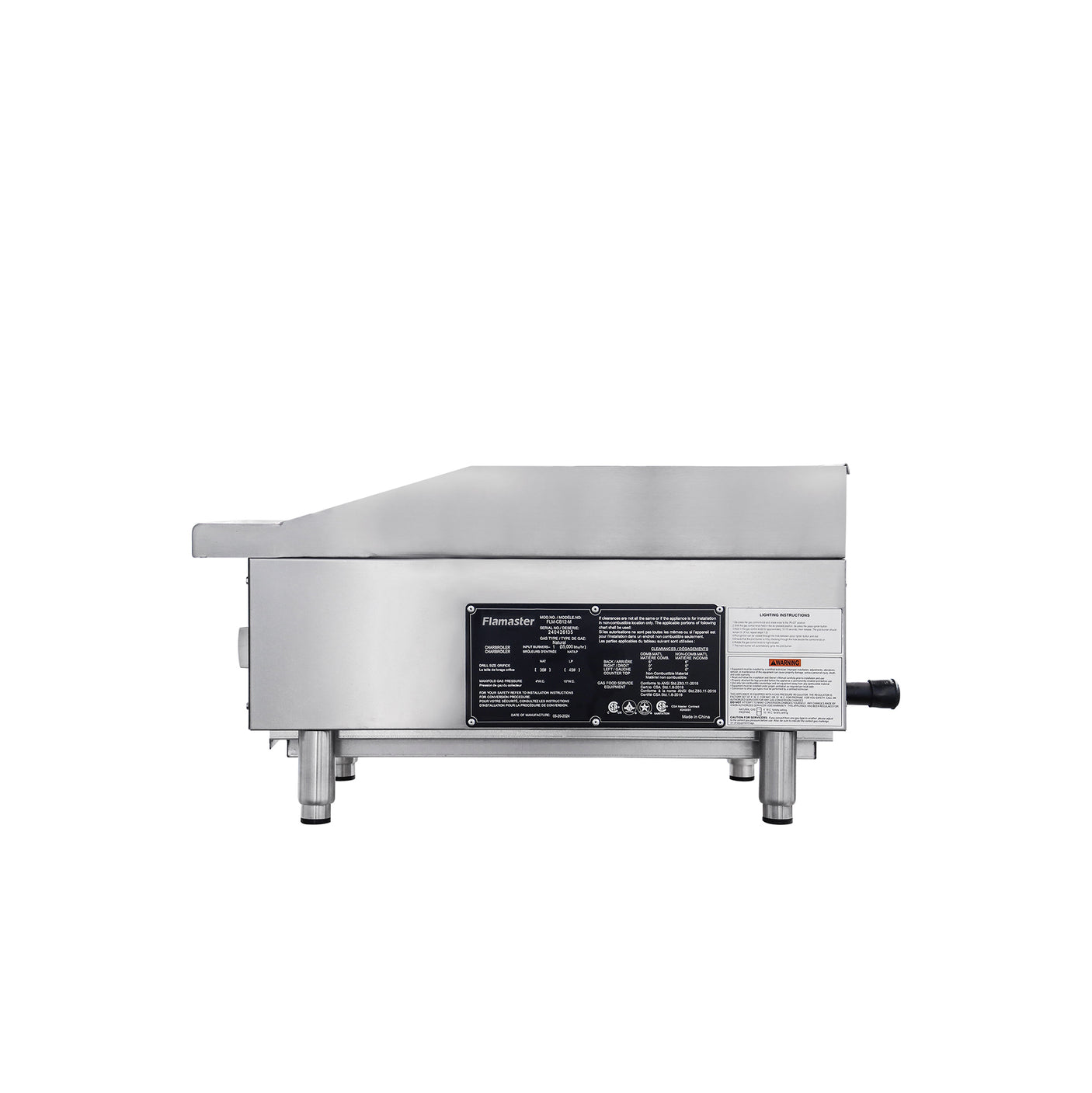 Flamaster FLM-CB12-M 12" Countertop Gas Charbroiler, NG/LPG, 35,000 BTU, 1 Burner