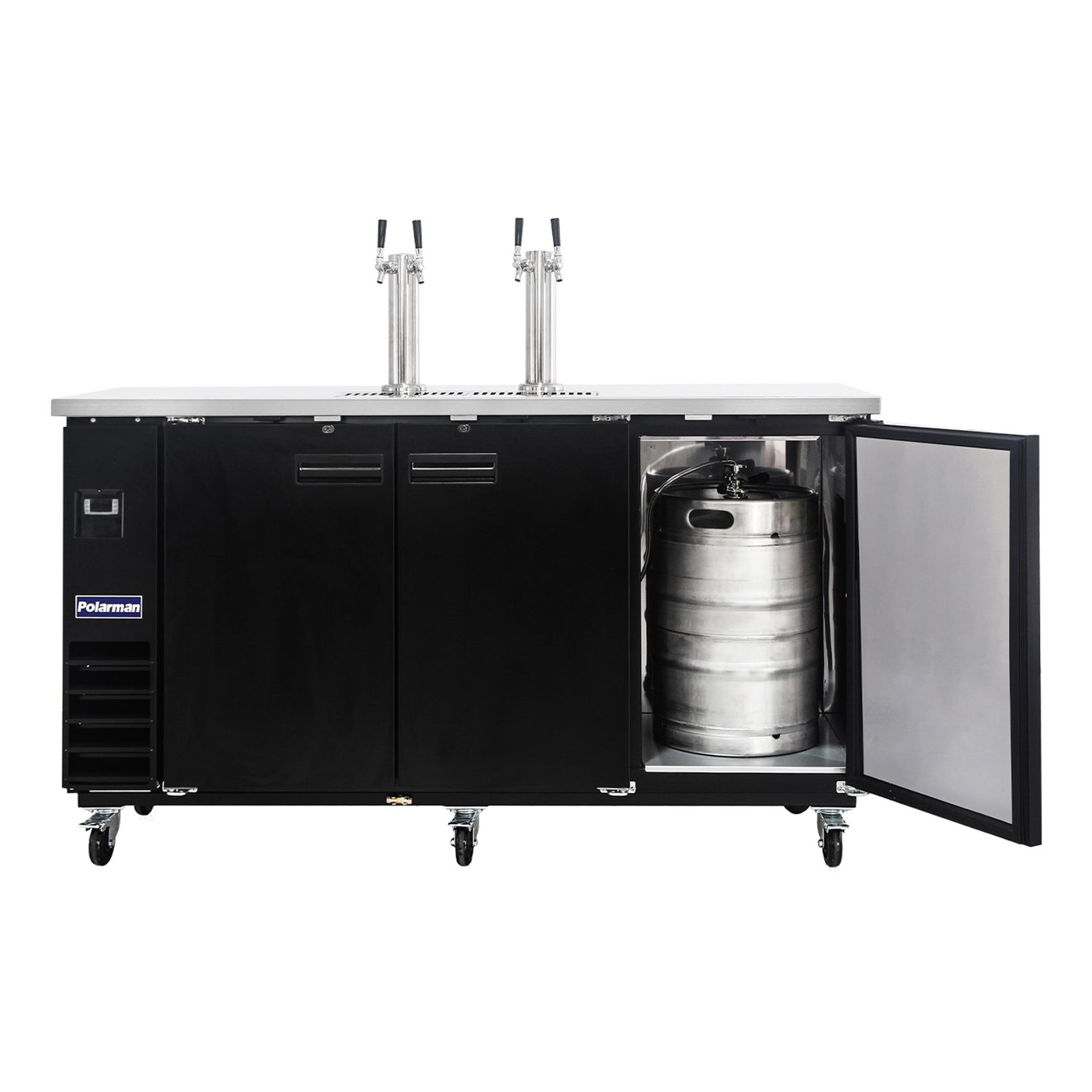 Polarman PLM-BCBD4-2 73 1/16" Dual Double-Tap Kegerator Beer Dispenser with 3 Solid Doors, 20.8 cu. ft.