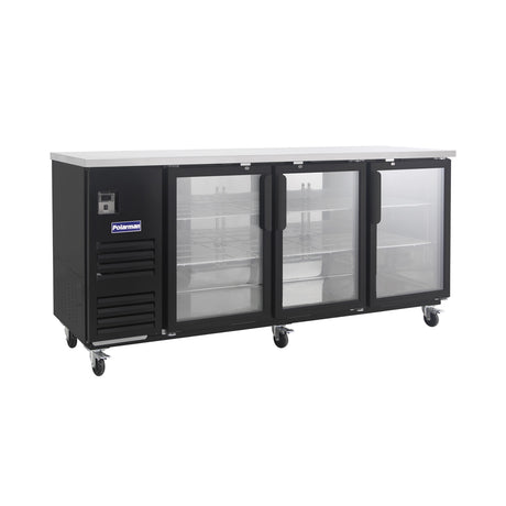 Polarman PLM-BC-4G 90 3/8" Black Glass Door Back Bar Refrigerator with LED Lighting