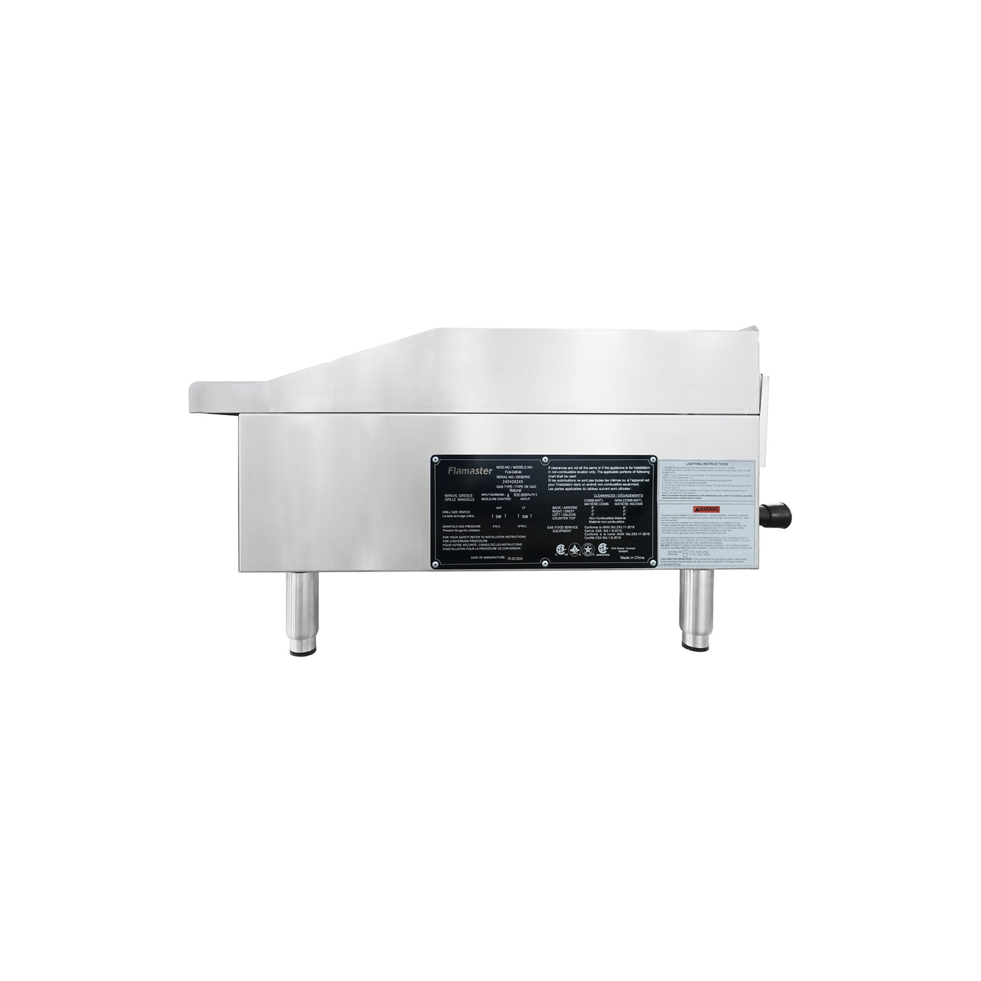Flamaster FLM-G48-M 48" Countertop Griddle with Manual Control, NG/LPG, 120,000 BTU, 4 Burners