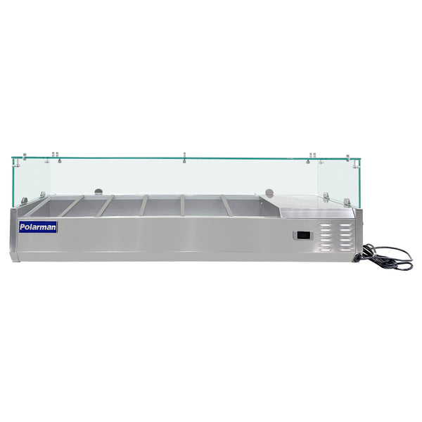 Polarman PLM-PDX-55G 55" Countertop Refrigerated Topping Rail with Sneeze Guard
