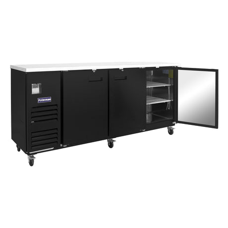 Polarman PLM-BC-4 90 3/8" Black Solid Door Back Bar Refrigerator with LED Lighting