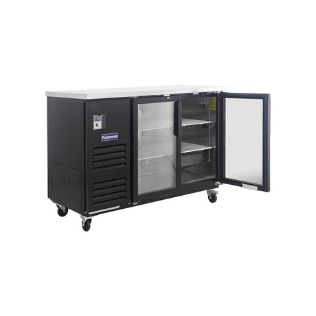 Polarman PLM-BC-2G 58 3/4" Black Glass Door Back Bar Refrigerator with LED Lighting