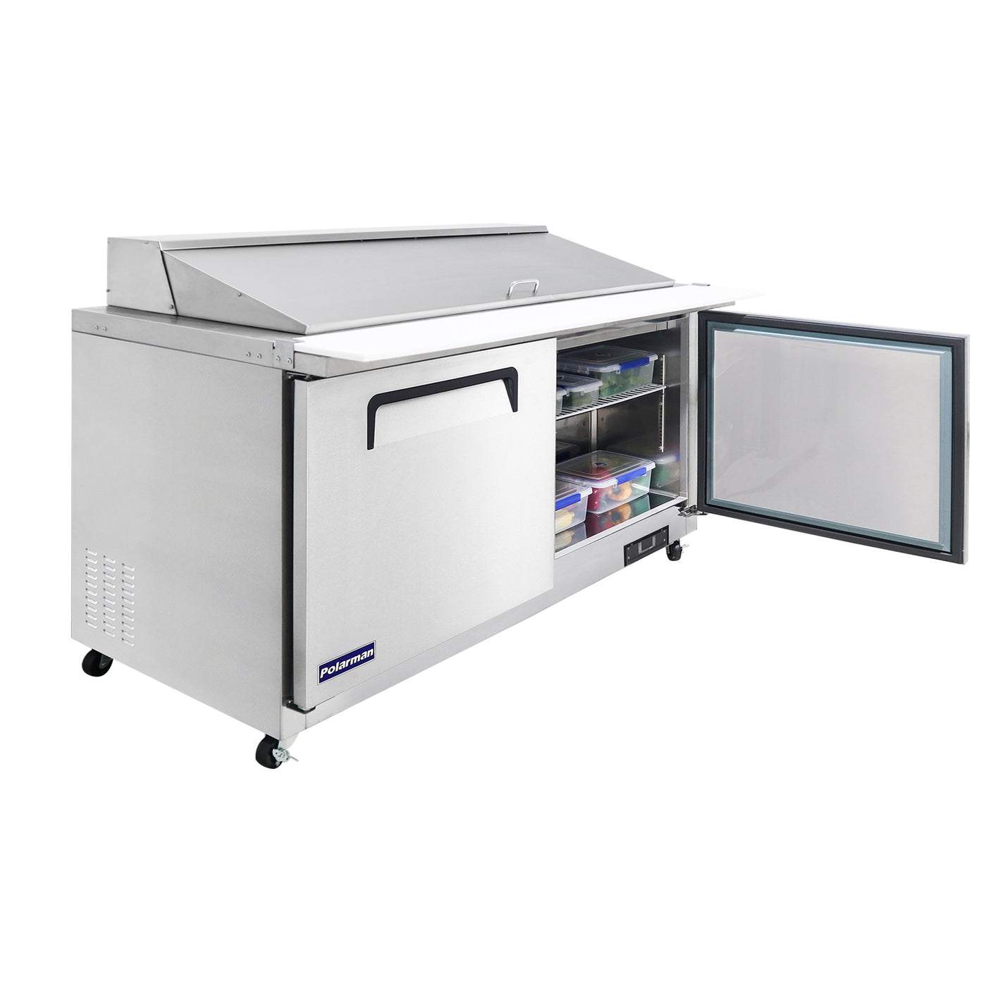 Polarman PLM-S60KS 61 1/4" Stainless Steel Mega Top Sandwich Prep Table with Two Solid Full Doors, (24) 1/6 Size Pans
