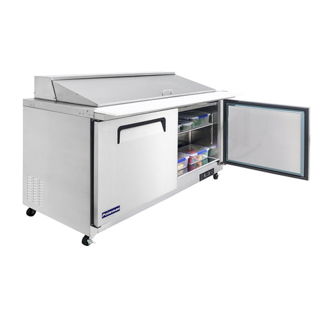 Polarman PLM-S60KS 61 1/4" Stainless Steel Mega Top Sandwich Prep Table with Two Solid Full Doors, (24) 1/6 Size Pans