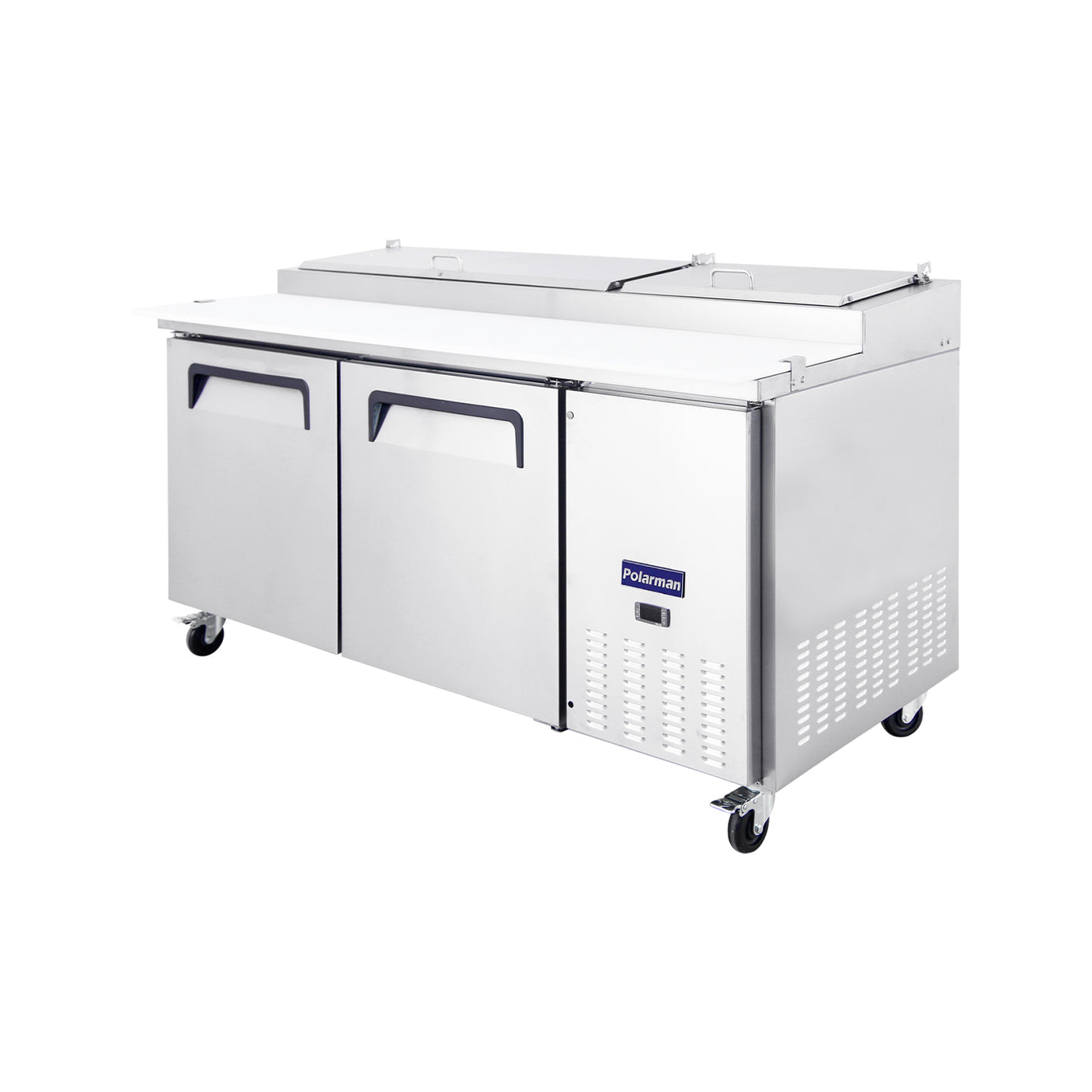 Polarman PLM-P67S 70 3/4" Refrigerated Pizza Prep Table with Two Solid Full Doors, (9) 1/3 Size Pans