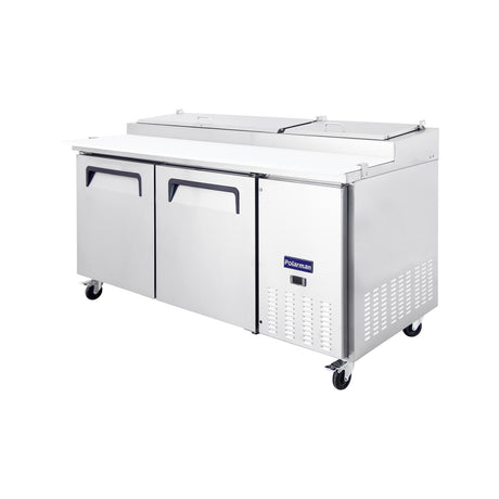 Polarman PLM-P67S 70 3/4" Refrigerated Pizza Prep Table with Two Solid Full Doors, (9) 1/3 Size Pans