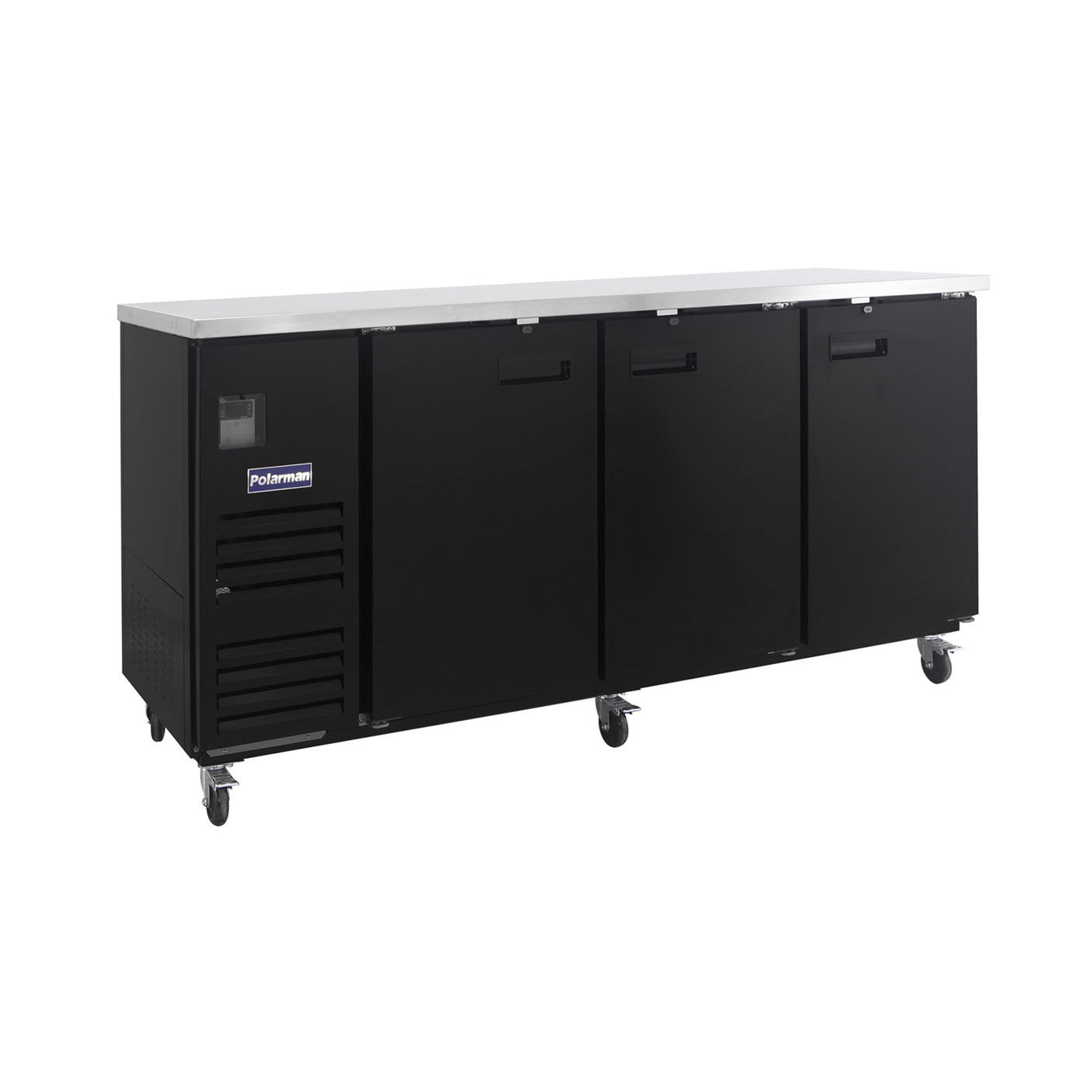 Polarman PLM-BC-4 90 3/8" Black Solid Door Back Bar Refrigerator with LED Lighting