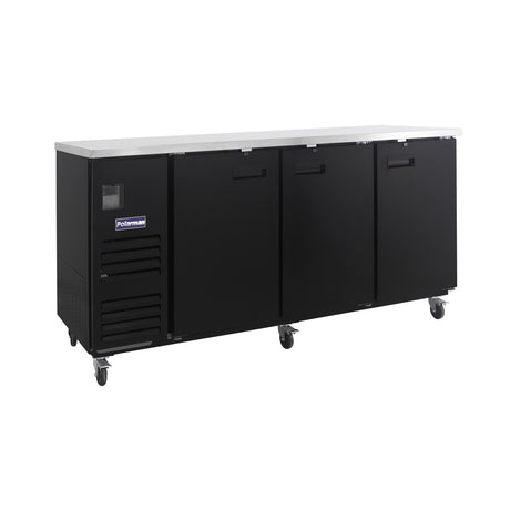 Polarman PLM-BC-4 90 3/8" Black Solid Door Back Bar Refrigerator with LED Lighting