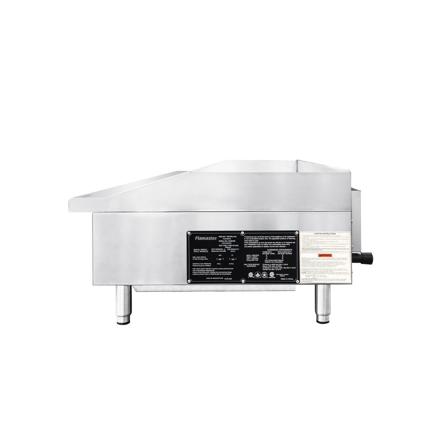 Flamaster FLM-G60-M 60" Countertop Griddle with Manual Control, NG/LPG, 150,000 BTU, 5 Burners