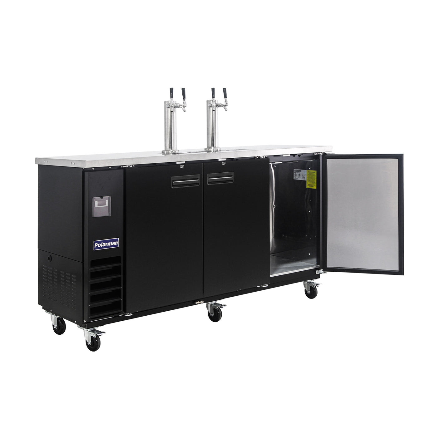Polarman PLM-BCBD4-2 73 1/16" Dual Double-Tap Kegerator Beer Dispenser with 3 Solid Doors, 20.8 cu. ft.