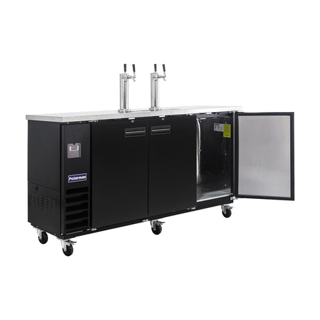 Polarman PLM-BCBD4-2 73 1/16" Dual Double-Tap Kegerator Beer Dispenser with 3 Solid Doors, 20.8 cu. ft.